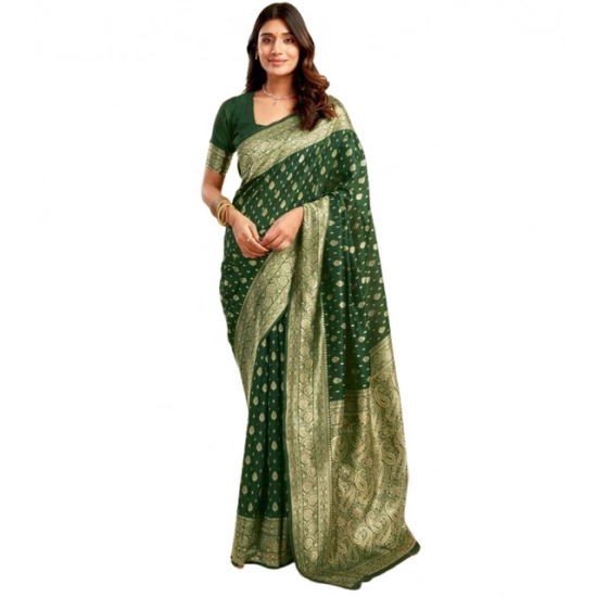 Generic Women's Jacquard Printed Saree With Unstitched Blouse 5.5Mtr (Green)