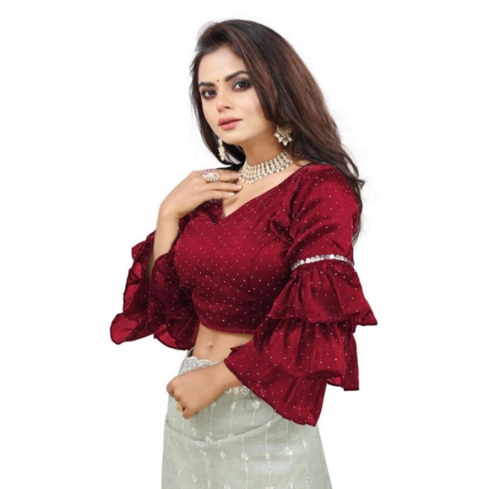 Generic Women's Organza Solid V Neck Layered Ruffle Sleeve Readymade Blouse (Maroon Free Size , up to 38–40 Bust)-PID65854 Generic Women's Organza Solid V Neck Layered Ruffle Sleeve Readymade Blouse (Maroon Free Size , up to 38–40 Bust)-PID65854