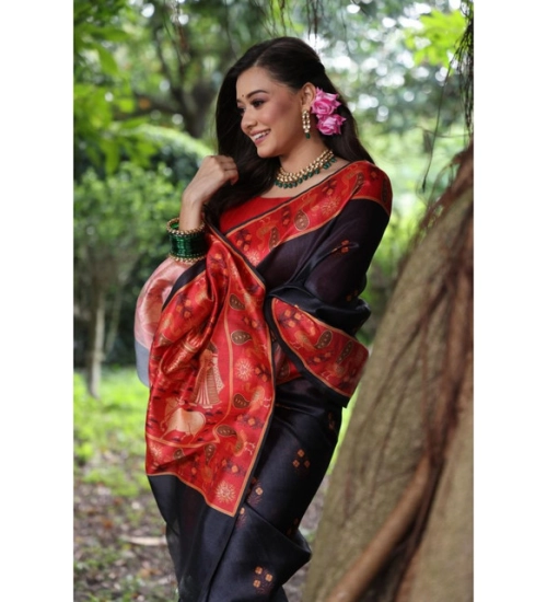 Generic Women's Faux_Tussar_Silk Printed Saree With Unstitched Blouse 5.5Mtr (Black) Generic Women's Faux_Tussar_Silk Printed Saree With Unstitched Blouse 5.5Mtr (Black)