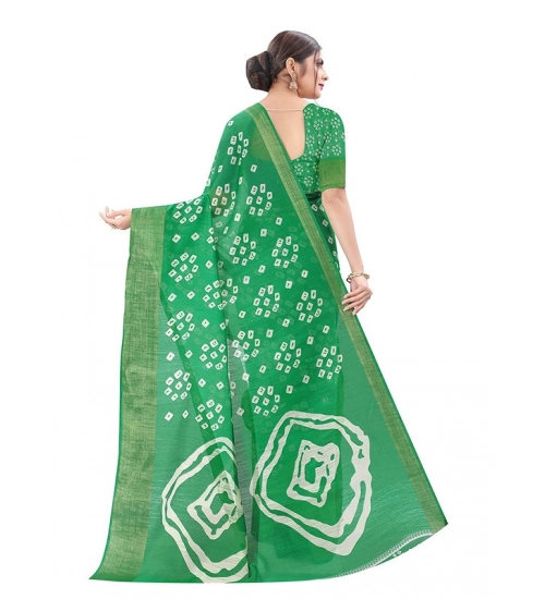 Generic Women's Cotton Silk Bandhni Saree With Unstitched Blouse 5.5Mtr (Light Green)