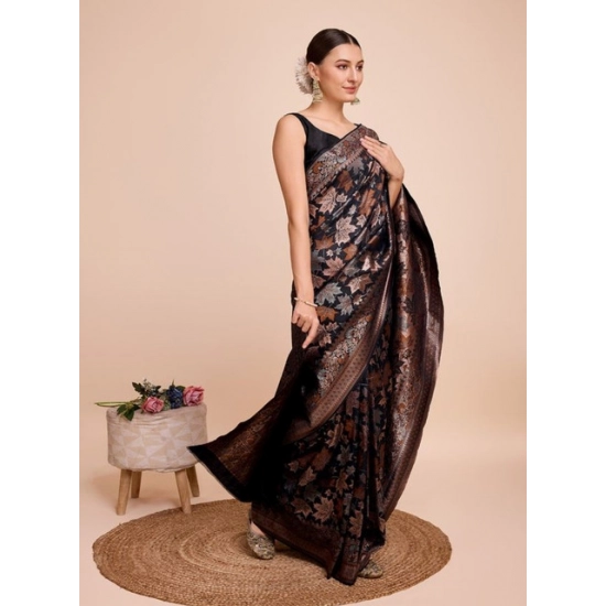 Generic Women's Soft Silk Jacquard Saree With Unstitched Blouse 5.5Mtr (Black)