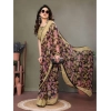 Generic Women's Chiffon Printed Saree With Unstitched Blouse 5.5Mtr (Beige)