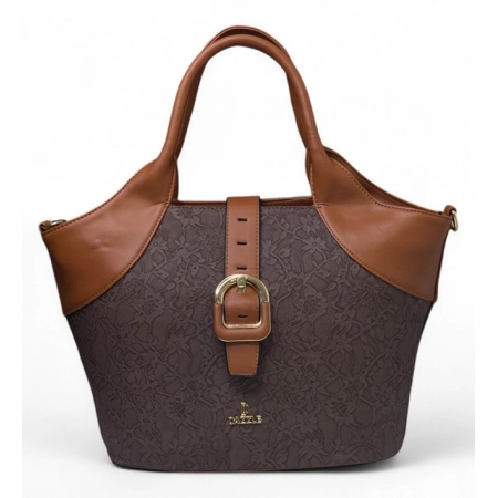 Generic Women's Polyurethane Textured Two-Tone Tote Handbag with Adjustable & Removable Strap (Dark Brown) Generic Women's Polyurethane Textured Two-Tone Tote Handbag with Adjustable & Removable Strap (Dark Brown)