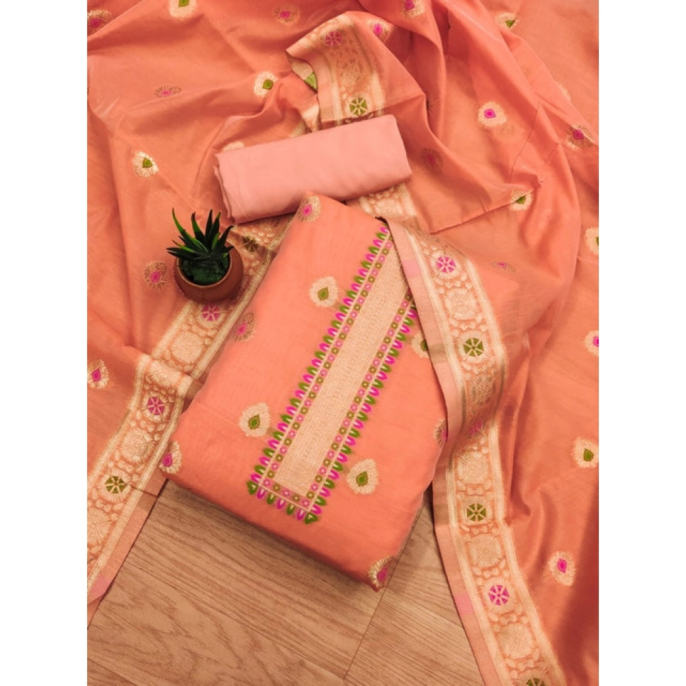 Generic Women's Banarasi Silk Printed Unstitched Salwar Suit Material With Dupatta (Peach, 3Mtrs) Generic Women's Banarasi Silk Printed Unstitched Salwar Suit Material With Dupatta (Peach, 3Mtrs)