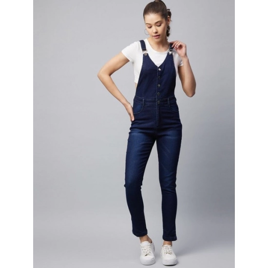 Generic Women's Denim Lycra Solid Buttoned Dungaree (Navy) Generic Women's Denim Lycra Solid Buttoned Dungaree (Navy)