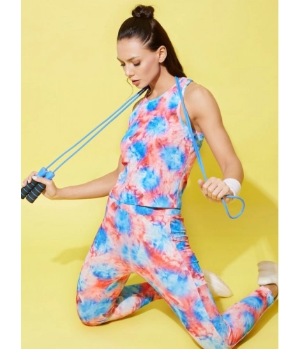 Generic Women's Polyester Lycra Printed Sleeveless Active Wear (Multicolor)