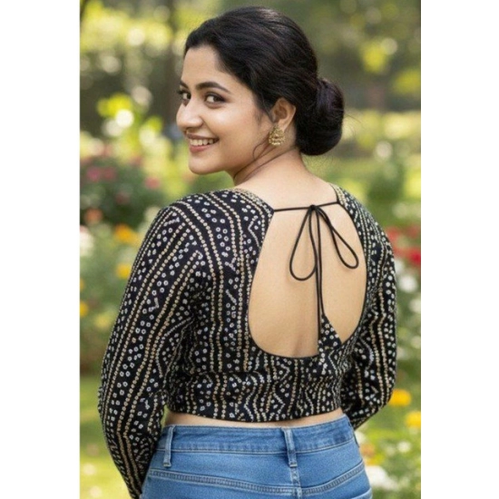 Generic Women's Rayon Sabyasachi Style Round Neck Padded Blouse (Black, 38 Ready Size (Self-Alterable 36–40)