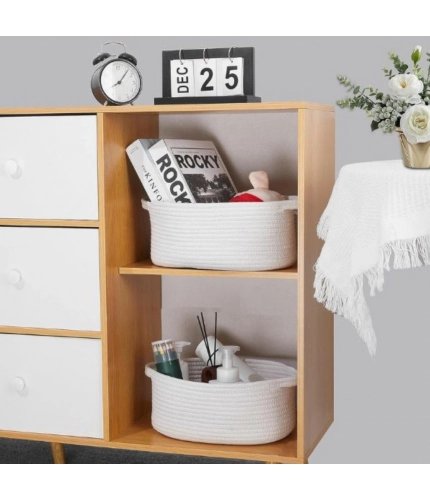 Generic Cotton 10x7x4 Inch2 Pcs Oval Storage Basket For Clothes (White)