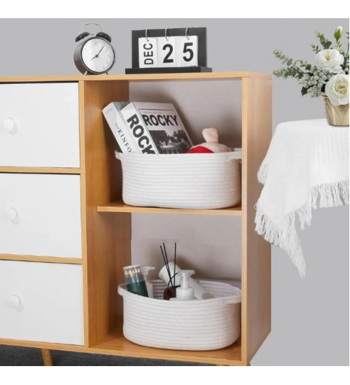 Generic Cotton 10x7x4 Inch2 Pcs Oval Storage Basket For Clothes (White)