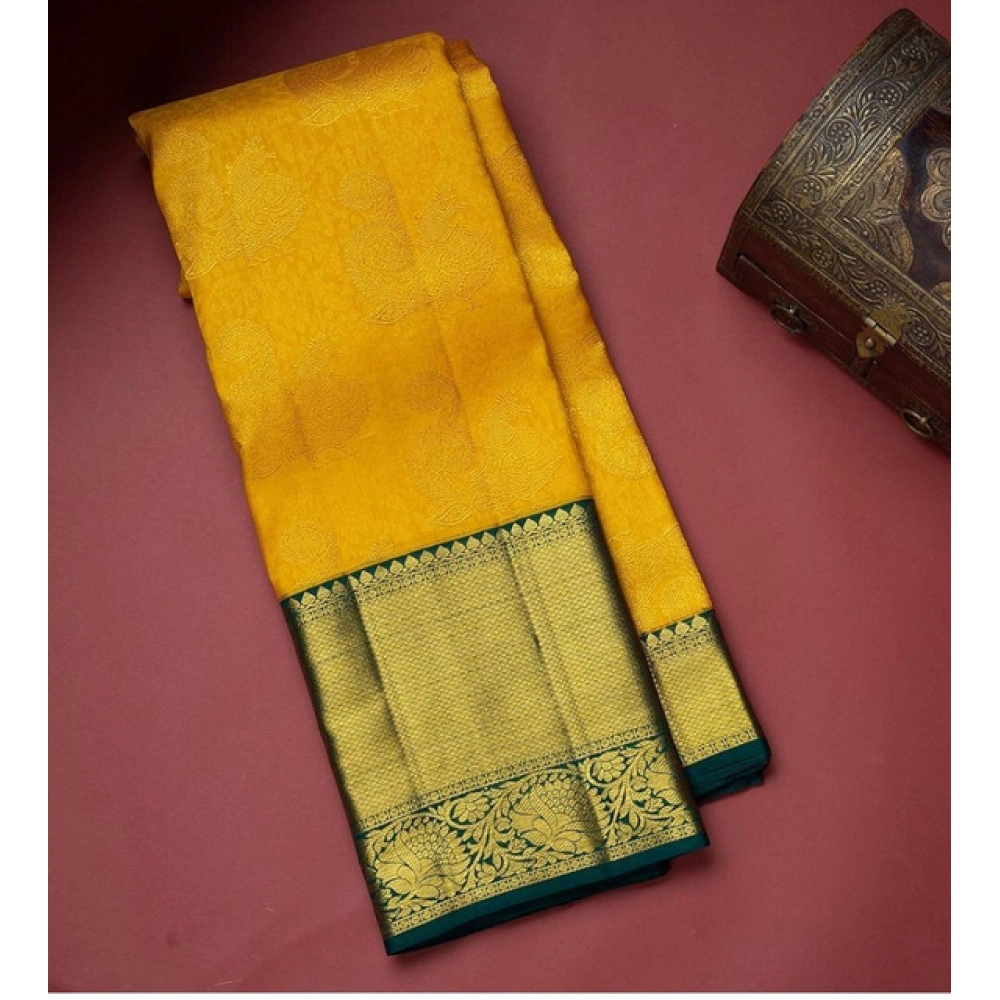 Generic Women's Soft Litchi Silk Jacquard Work Saree With Unstitched Blouse 5.5Mtr (Yellow) Generic Women's Soft Litchi Silk Jacquard Work Saree With Unstitched Blouse 5.5Mtr (Yellow)