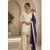 Generic Women's Silk Embroidered 3/4th Sleeve V-Neck Kurti With Sharara Pant and Dupatta Set (Cream & Purple) Generic Women's Silk Embroidered 3/4th Sleeve V-Neck Kurti With Sharara Pant and Dupatta Set (Cream & Purple)