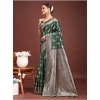 Generic Women's Banarasi Silk Printed Saree With Unstitched Blouse 5.5Mtr (Dark Green)