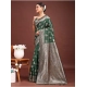 Generic Women's Banarasi Silk Printed Saree With Unstitched Blouse 5.5Mtr (Dark Green)