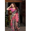 Generic Women's Cotton Silk Floral Printed Saree With Unstitched Blouse 5.5Mtr (Green-Pink)