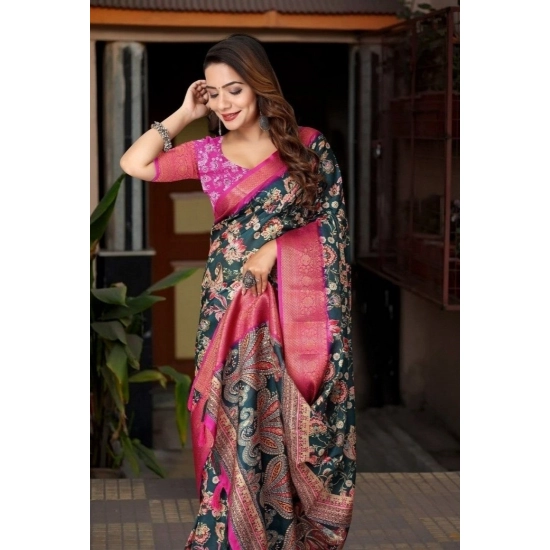 Generic Women's Cotton Silk Floral Printed Saree With Unstitched Blouse 5.5Mtr (Green-Pink) Generic Women's Cotton Silk Floral Printed Saree With Unstitched Blouse 5.5Mtr (Green-Pink)