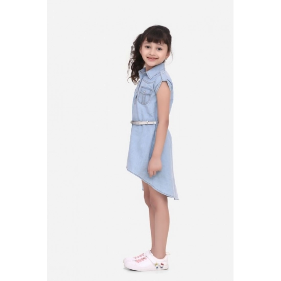 Generic Girl's Denim Hi Lo Short Sleeve Dress with Belt (Blue) Generic Girl's Denim Hi Lo Short Sleeve Dress with Belt (Blue)