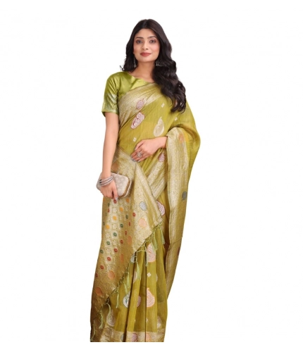 Generic Women's Linen Cotton Printed Saree With Unstitched Blouse 5.5Mtr (Mustrad)