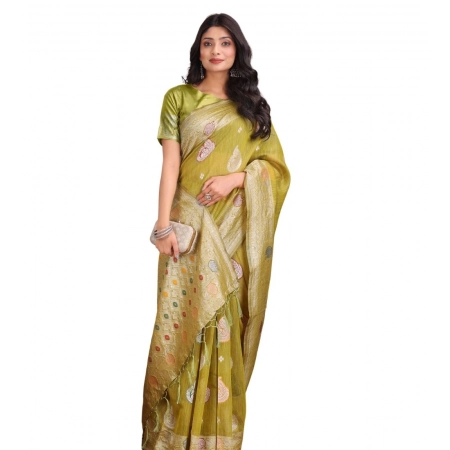 Generic Women's Linen Cotton Printed Saree With Unstitched Blouse 5.5Mtr (Mustrad)