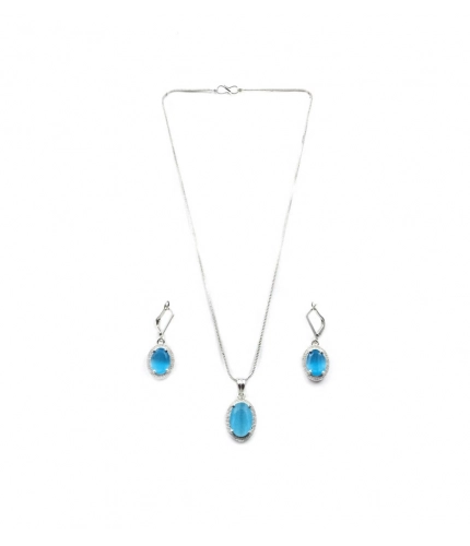 Generic Women's Brass Silver Plated Pendant Set (Blue)