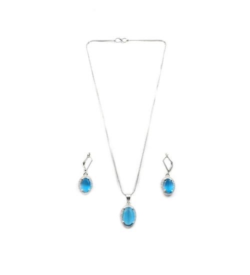 Generic Women's Brass Silver Plated Pendant Set (Blue) Generic Women's Brass Silver Plated Pendant Set (Blue)