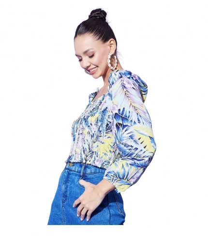 Generic Women's Polyester Floral Long Sleeves Top (Multicolor)