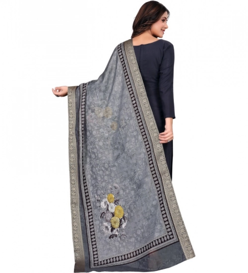 Generic Women's chanderi silk  Printed Dupatta (Gray, Length: 2 Mtr)