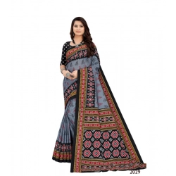Generic Women's Soft Pure Cotton Printed Saree With Unstitched Blouse 5.5Mtr (Grey)
