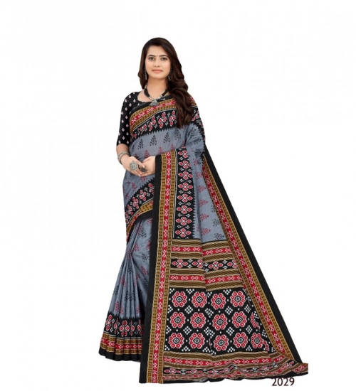 Generic Women's Soft Pure Cotton Printed Saree With Unstitched Blouse 5.5Mtr (Grey)
