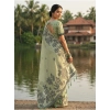 Generic Women's Linen Cotton Printed Saree With Unstitched Blouse 5.5Mtr (Light Green)