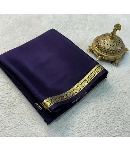 Generic Women's Crepe Chit Pallu Solid Saree With Unstitched Blouse 5.5Mtr (Navy Blue)