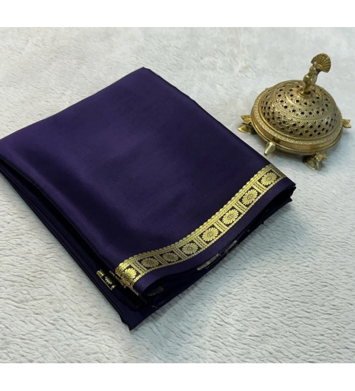 Generic Women's Crepe Chit Pallu Solid Saree With Unstitched Blouse 5.5Mtr (Navy Blue)