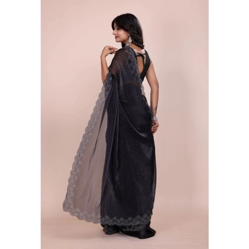 Women's Jimmy choo Embellished Bollywood Saree With Unstitched Blouse 5.5Mtr (Black) Women's Jimmy choo Embellished Bollywood Saree With Unstitched Blouse 5.5Mtr (Black)