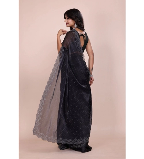 Generic Women's Jimmy choo Embellished Bollywood Saree With Unstitched Blouse 5.5Mtr (Black)