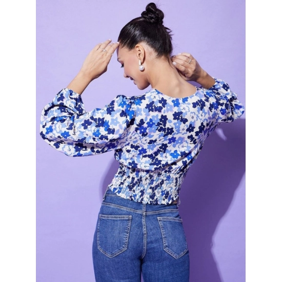 Generic Women's Polyester Floral Long Sleeves Top (Blue) Generic Women's Polyester Floral Long Sleeves Top (Blue)