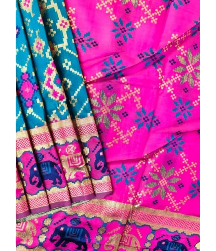 Generic Women's Patola Silk Meena And Zari Woven Saree With Unstitched Blouse 5.5Mtr (Blue)