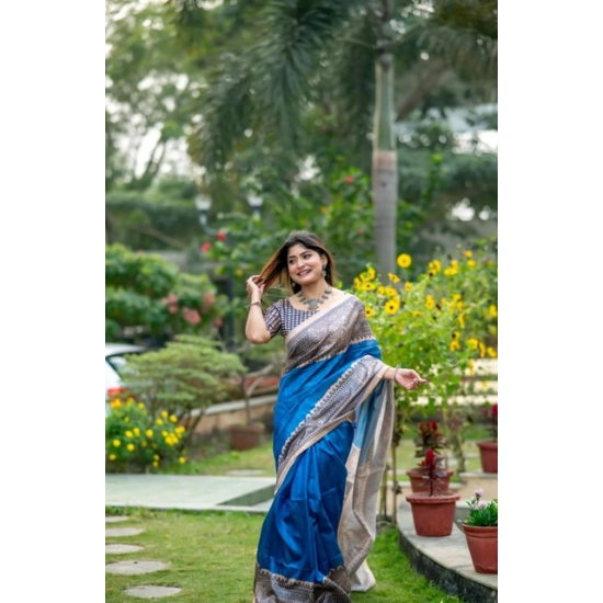 Generic Women's Faux_Tussar Geometric_Print Saree With Unstitched Blouse 5.5Mtr (Royal_Blue) Generic Women's Faux_Tussar Geometric_Print Saree With Unstitched Blouse 5.5Mtr (Royal_Blue)