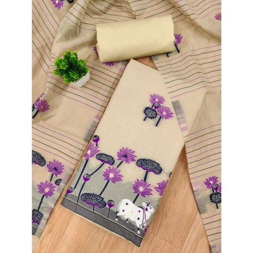 Women's Banarasi Silk Printed Unstitched Salwar Suit Material With Dupatta (Cream, 3Mtrs) Women's Banarasi Silk Printed Unstitched Salwar Suit Material With Dupatta (Cream, 3Mtrs)