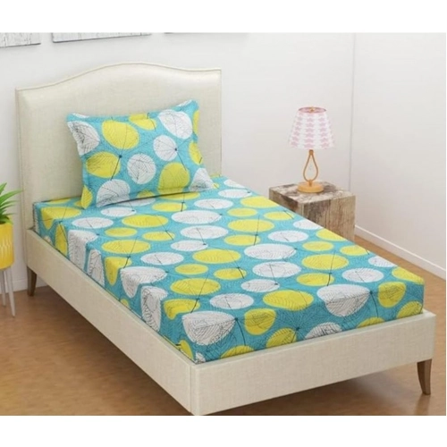 Generic Microfiber Floral Printed Single Bedsheet with 1 Pillow Cover (Green)