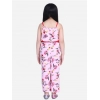 Generic Girl's Polyester Crepe Floral Shoulder Straps Jumpsuit (Pink-Red)