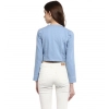 Generic Women's Denim Ruffled Long Sleeves Shrug (Blue)