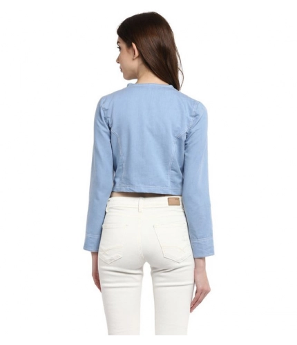 Generic Women's Denim Ruffled Long Sleeves Shrug (Blue)