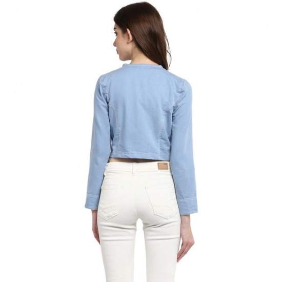 Generic Women's Denim Ruffled Long Sleeves Shrug (Blue)