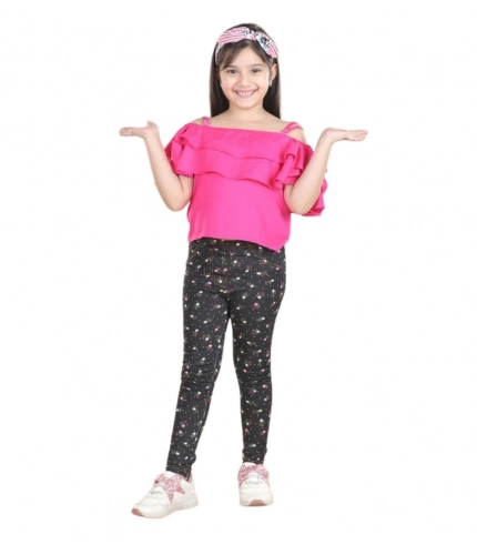 Generic Girl's Cotton Floral Elasticated Jegging and Top Set (Pink) Generic Girl's Cotton Floral Elasticated Jegging and Top Set (Pink)