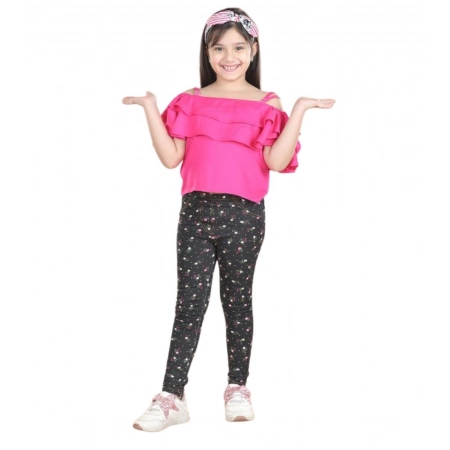 Generic Girl's Cotton Floral Elasticated Jegging and Top Set (Pink) Generic Girl's Cotton Floral Elasticated Jegging and Top Set (Pink)
