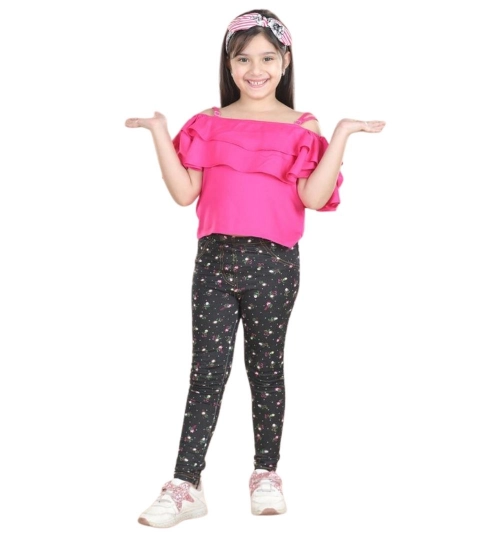 Generic Girl's Cotton Floral Elasticated Jegging and Top Set (Pink) Generic Girl's Cotton Floral Elasticated Jegging and Top Set (Pink)