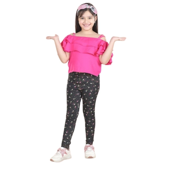 Generic Girl's Cotton Floral Elasticated Jegging and Top Set (Pink) Generic Girl's Cotton Floral Elasticated Jegging and Top Set (Pink)