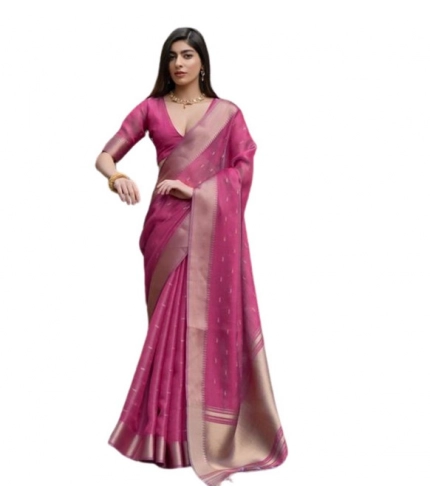 Generic Women's Silk_Blend Butti Pattern Saree With Unstitched Blouse 5.5Mtr (Pink)