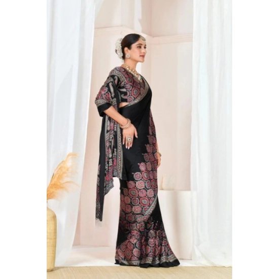 Generic Women's Crepe Printed Saree With Unstitched Blouse 5.5Mtr (Black) Generic Women's Crepe Printed Saree With Unstitched Blouse 5.5Mtr (Black)