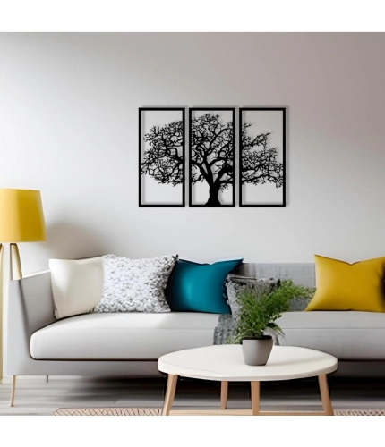 Generic Wooden 3 Pieces Tree Wall Art Panel Frame for Home Decor
