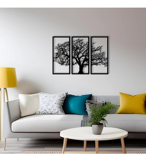 Generic Wooden 3 Pieces Tree Wall Art Panel Frame for Home Decor